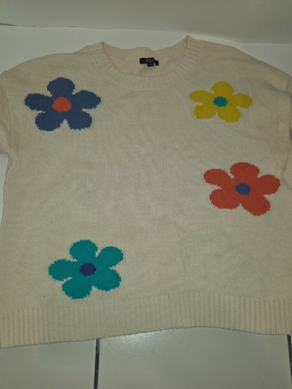 Rails Sweater Womens Sz M Ivory Perci Daisy Cotton Blend Knit Cute Flowers Boxy - Picture 2 of 6